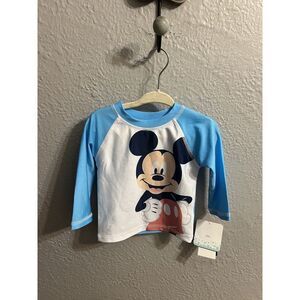 Disney Baby Rash Guard Long Sleeve‎ Shirt 6-9 Months Mickey Mouse Blue UPF 50